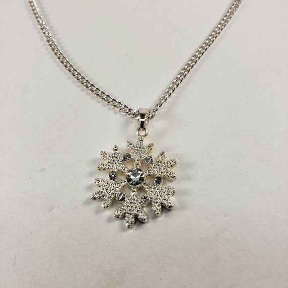 Snowflake Crystal Pendant Necklace & Earrings Set – Silver-Tone Winter Jewelry - Picture 2 of 8